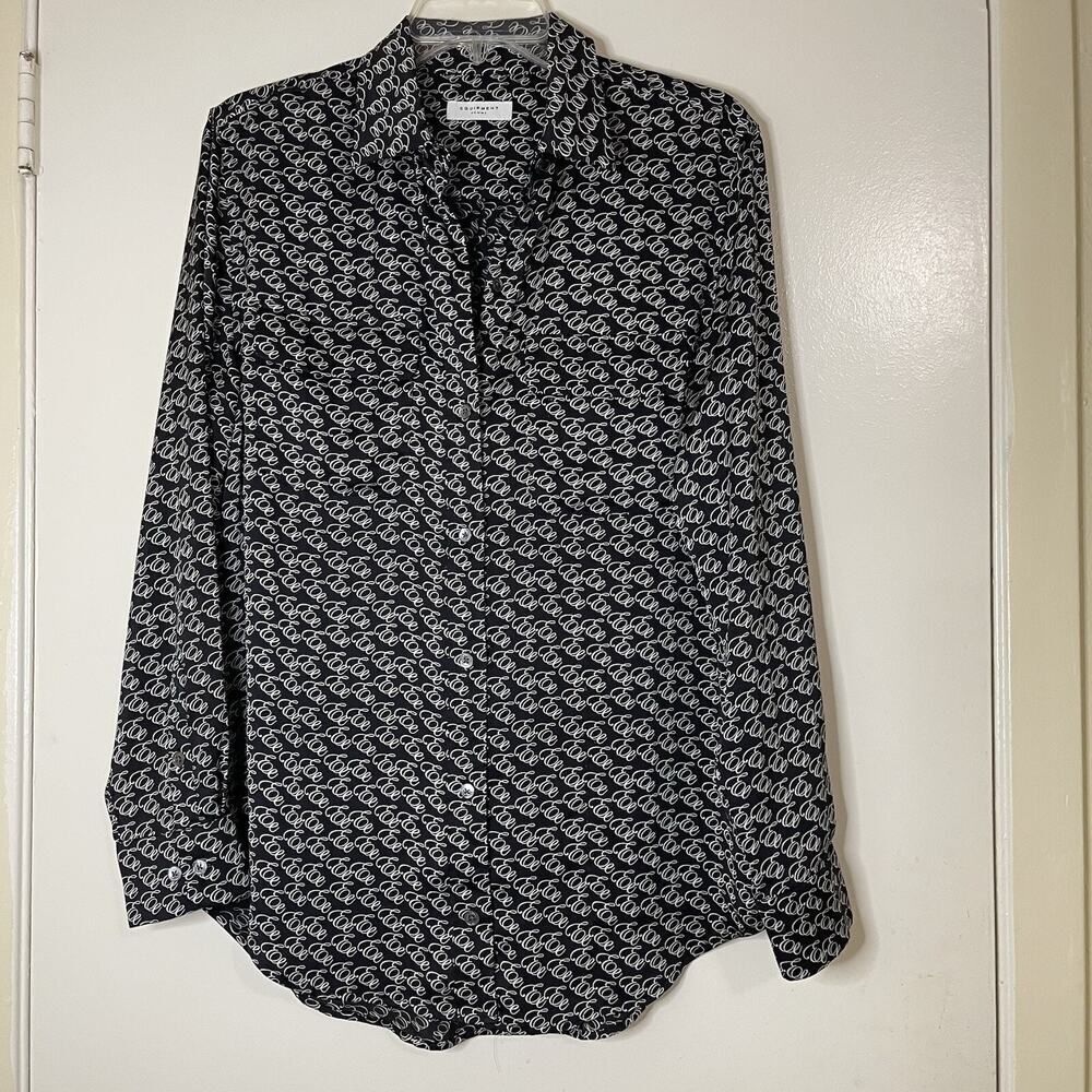 NWOT Equipment Logo Signature Satin Button-Up black Blouse size medium